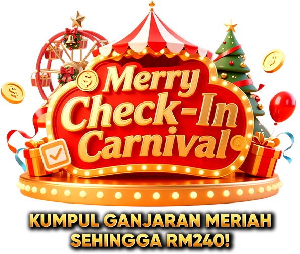 Merry Check-In Carnival event title Bahasa Melayu
